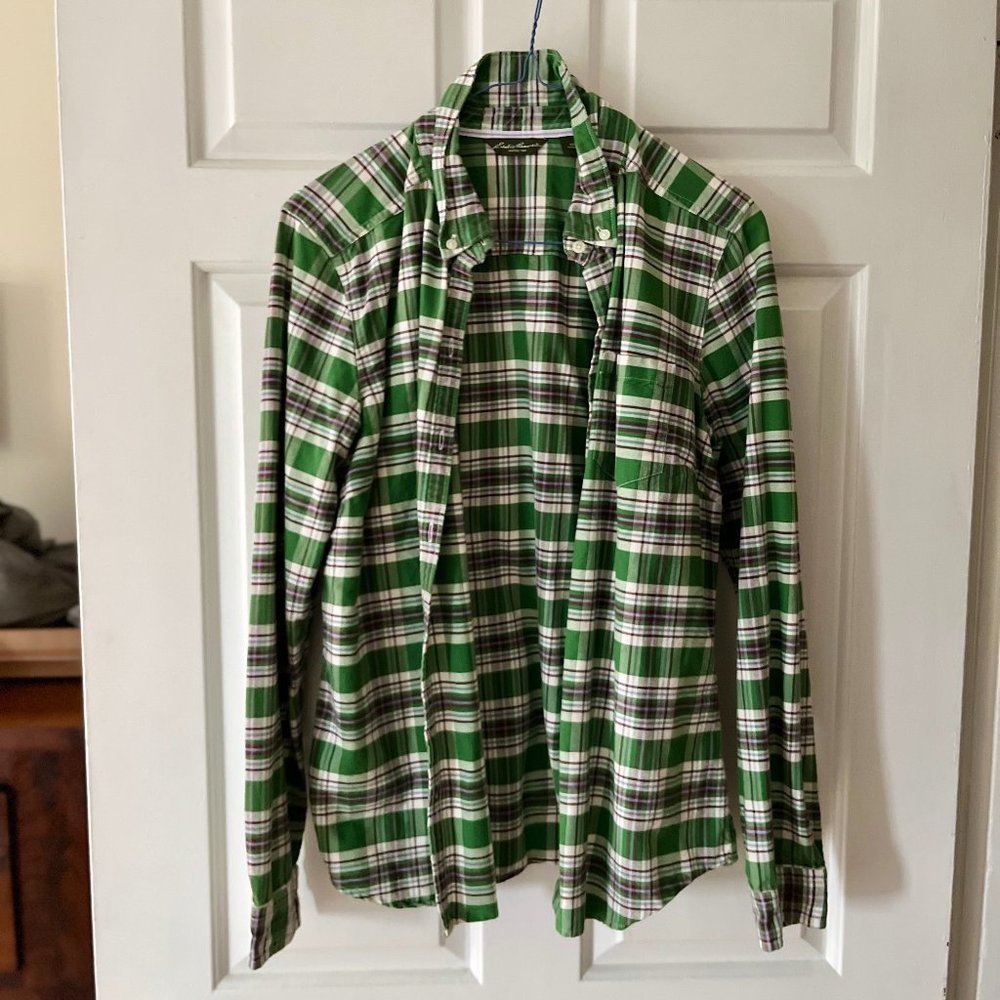 Eddie Bauer 100% cotton button down plaid shirt